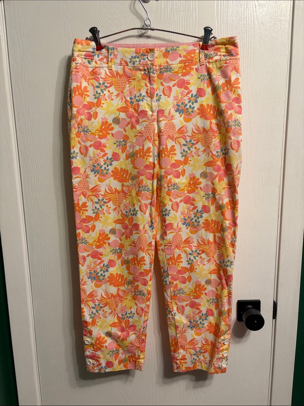 Talbots Women’s Floral Crop Pants - Pink & Orange with fun design size 4